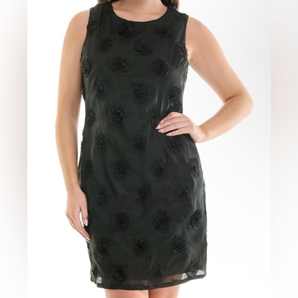 New sz 10 Nicole Miller Black Textured Floral Mini Dress